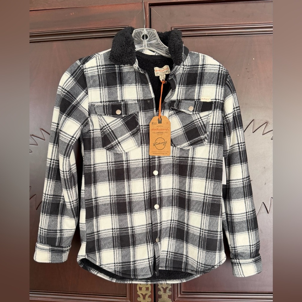 NWT WEATHERPROOF VINTAGE Checkered Plaid Fleece Flannel Jacket + Shirt Size 12